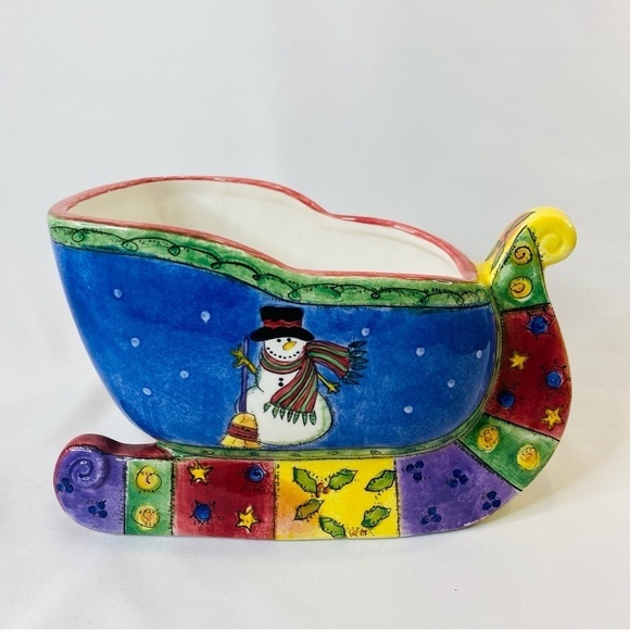 Sanyo The Sweet Shoppe Sleigh By Sue Zipkion Candy Dish Christmas Snowman - Picture 3 of 13